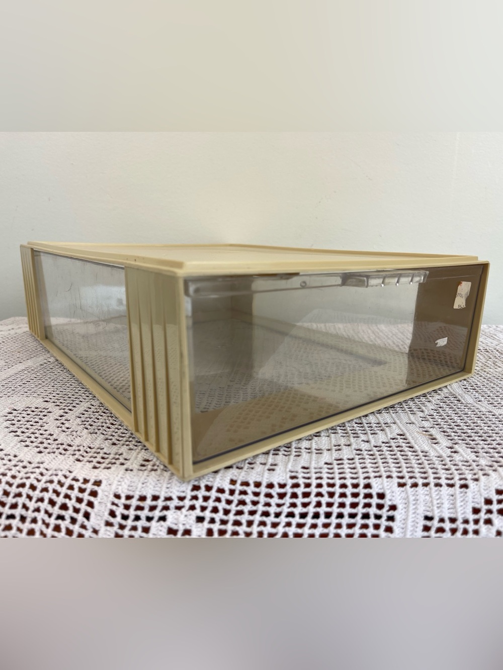 Vintage Beige Clear Plastic Storage Box - Home Organizer